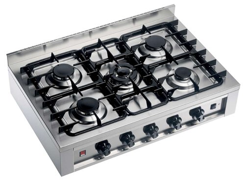 Gas Kochfeld, mit 5 Brennern, 14,3 kW, 900x650x265 mm