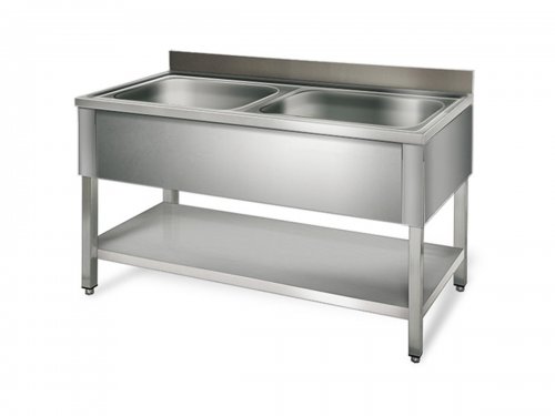 Spltisch mit 2 Becken und Aufkantung, BTH 100 x 70 x 85 cm