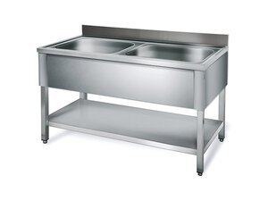 Sp�ltisch, 2 Becken, mit Aufkantung, BTH 1400 x 600 x 850 mm