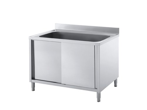 Sp�ltisch mit Schiebet�ren, 1 Becken, BTH 180 x 70 x 85 cm