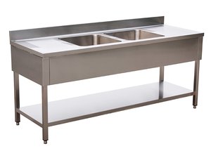 Sp�ltisch 2 Becken mittig, 2 Abtropffl�chen rechts und...