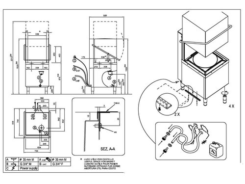 Haubensplmaschine T110E mit Klarspl-, Reinigungsmitteldosierpumpe, Ablaufpumpe
