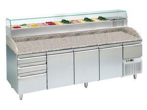 Pizzatisch 3 T�ren gek�hlt, 3 Schubladen f�r...