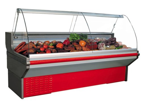 Khltheke mit gebogener Scheibe, Edelstahl-Arbeitsplatte,...