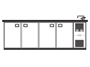 Getr�nketheke Palermo mit einem Becken rechts ohne Abdeckung mit vier T�ren 2600x688x970 mm