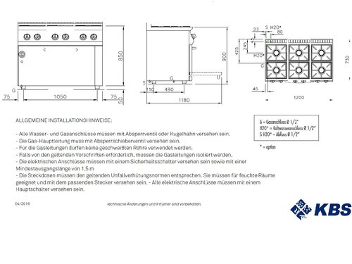 Gas-Herd 6 Brenner mit Jumbo Gas-Ofen, 46 kW,...