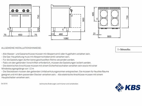 Elektro-Herd, 4 Platten, 10,4 kW, offener Unterbau, BTH...