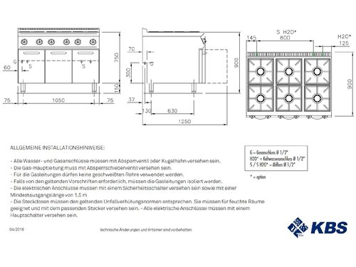 Gas-Kochflche 6 Brenner, 42 kW, offener Unterbau, BTH...