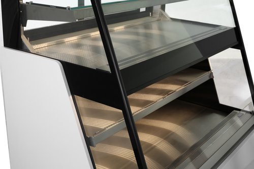 Impuls Wandk�hlregal - Verkaufstheke Carla 1200 mit 2 h�hen- und neigungsverstellbaren Regalb�den, 122 x 95,3 x 150,5 cm