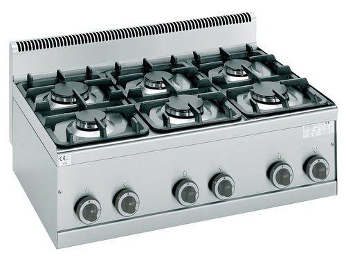 Bertos G6F6B Gasherd mit 6 Brennern, 19,8 kw, 900x600x290mm