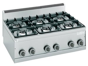 Bertos G6F6B Gasherd mit 6 Brennern, 19,8 kw, 900x600x290mm