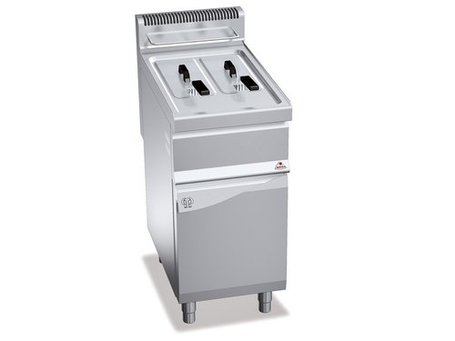 Doppelfriteuse Gas, 2x 7-Liter-Becken, geschlossener Unterbau, BTH 400 x 700 x 850 mm