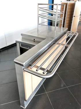 Kassenplatz Rieber mit Tablettrutsche, BTH 210 x 80 x 151 cm, Dekor Buchenholz