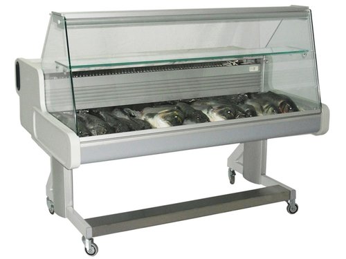 Fischtheke mit gebogener Scheibe, auf Rollen, BTH 1500 x...