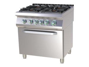 Gasherd mit Elektrobackofen, 4 Flammen, Backofen GN 2/1,...