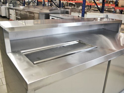 Arbeitsschrank 2 Schiebet�ren mit Edelstahl-Aufsatz, 155 x 70 x 85 cm