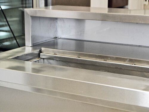 Arbeitsschrank 2 Schiebet�ren mit Edelstahl-Aufsatz, 155 x 70 x 85 cm