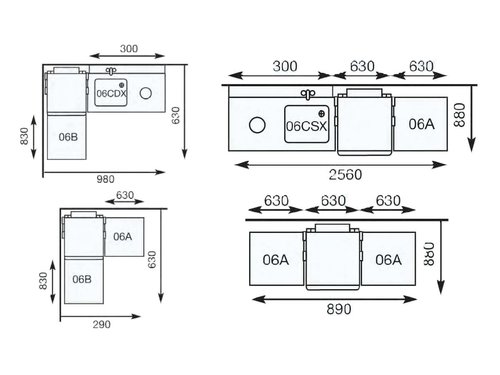 Zulauftisch rechts mit Schacht 06 CSX 1300 x 780 x 850 mm (BxTxH)