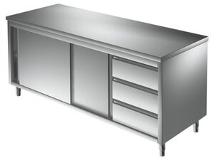 Edelstahl Arbeitsschrank mit Schiebet�ren und 3...