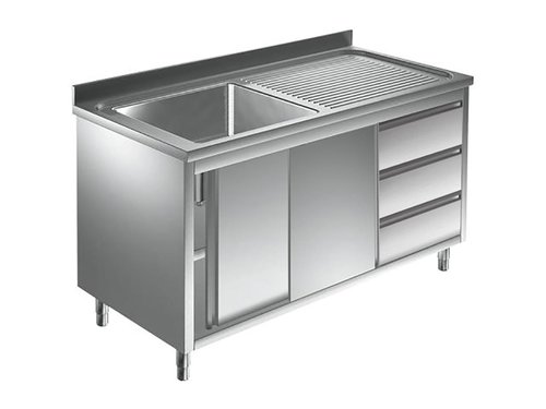 Sp�lschrank Bautiefe 60 cm, 1 Becken links, mit Schubladen und Schiebet�ren, BTH 100 x 60 x 85 cm