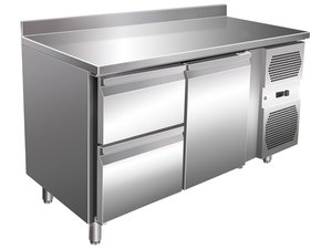 K�hltisch mit 1 T�r 2 Schubladen, Aufkantung 100 mm, 314...