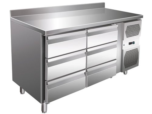 K�hltisch mit 6 Schubladen GN1/1, -2/+8�C, 1360x700x860mm, mit Aufkantung 100 mm