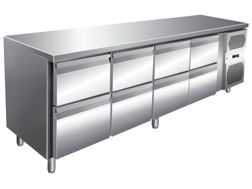 K�hltisch mit 8 Schubladen, 616 Liter, GN1/1, ohne Aufkantung, BTH 223 x 70 x 86 cm