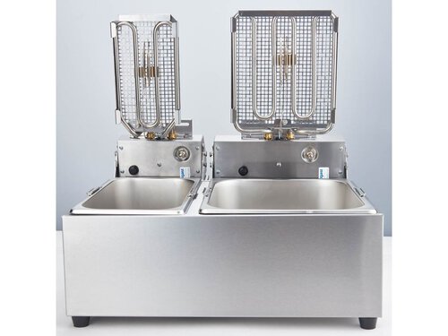 Doppelfritteuse mit 3 + 5 Liter Becken, Auftischgert, BTH 473 x 455 x 290 mm