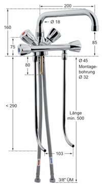 Spltheken-Einlochbatterie 1/2, 2 Ventilabgnge fr...