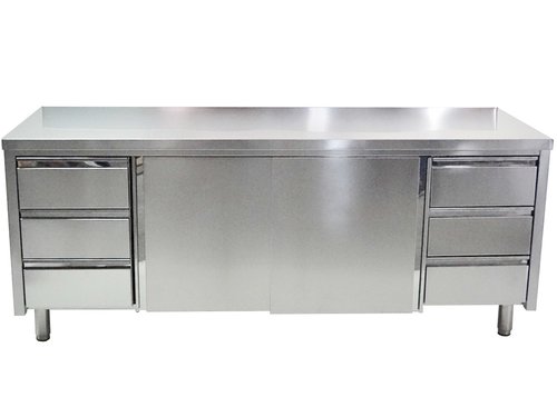 Arbeitsschrank mit Schiebet�ren und Schubladenblock links und rechts, BTH 160 x 60 x 85 cm