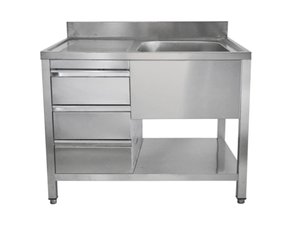 Sp�ltisch mit 1 Becken rechts, Schubladen und...