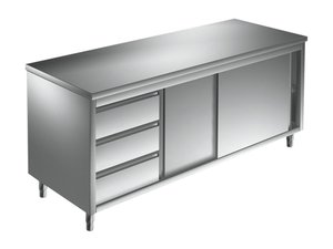 Edelstahl Arbeitsschrank mit Schiebet�ren und 3...