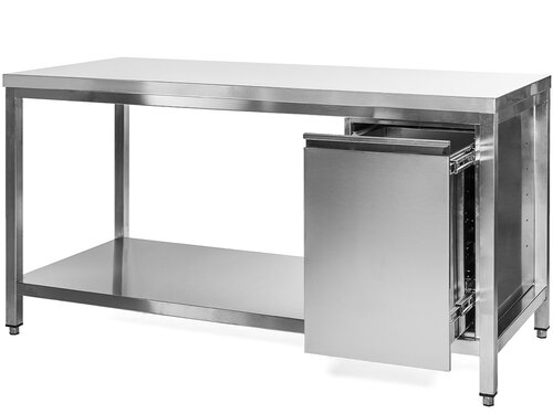 Arbeitstisch mit Abfallbeh�lter rechts, Grundboden, ohne Aufkantung, BTH 200 x 60 x 85 cm