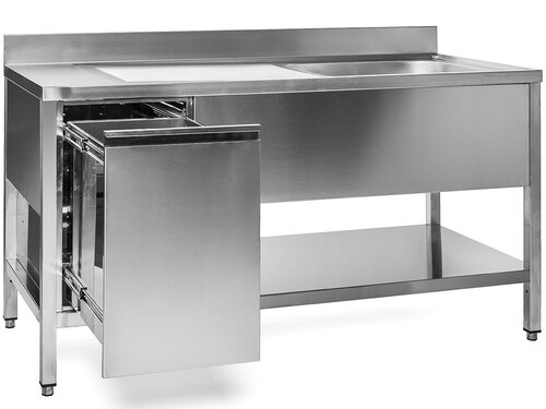 Spltisch, 1 Becken rechts, mit Abfallbehlter links,...