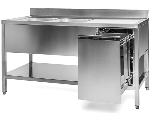 Spltisch, 2 Becken links, mit Abfallbehlter rechts,...