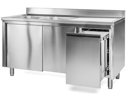 Splschrank, 2 Becken links, mit Abfallbehlter rechts,...