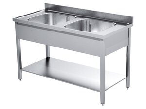 Sp�ltisch mit 2 Becken, Bautiefe 70 cm, mit Grundboden,...