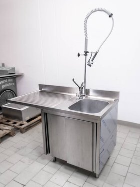 Splcenter, 1 Becken rechts, 2 Schiebetren, mit Pendelbrause, BTH 140 x 70 x 85 cm