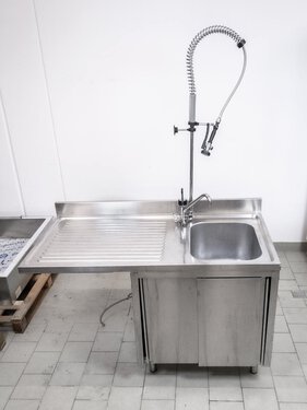 Splcenter, 1 Becken rechts, 2 Schiebetren, mit Pendelbrause, BTH 140 x 70 x 85 cm