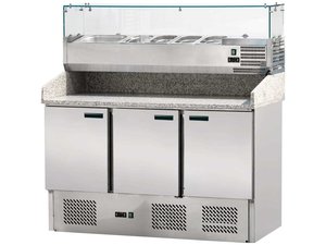 Pizzatisch mit 3 T�ren, K�hlaufsatz und Granit...