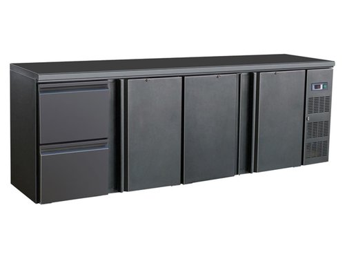 Flaschenkhltisch, schwarz, 3 Tren 2 Schubladen, Inhalt...