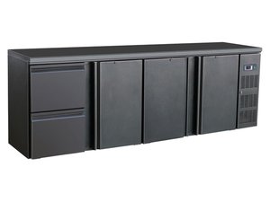 Flaschenk�hltisch, schwarz, 3 T�ren 2 Schubladen, Inhalt...