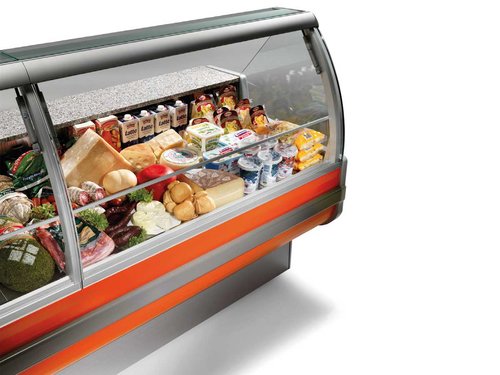 K�hltheke mit gebogenem Frontglas und Beleuchtung, 3000x930x1230mm, 0,577kW, +4�/+6�C