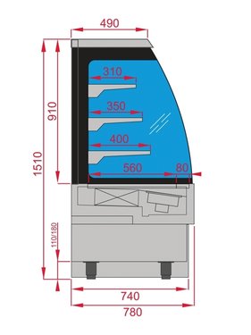 K�hlregal K�hltheke f�r Selbstbedienung Edelstahl 1200 x 780 x 1510 mm  0�C / +2�C