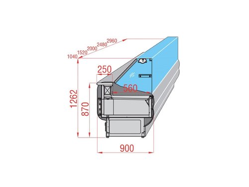 K�hltheke mit geradem Hartglas, 1520x900x1262 mm, 120 Liter