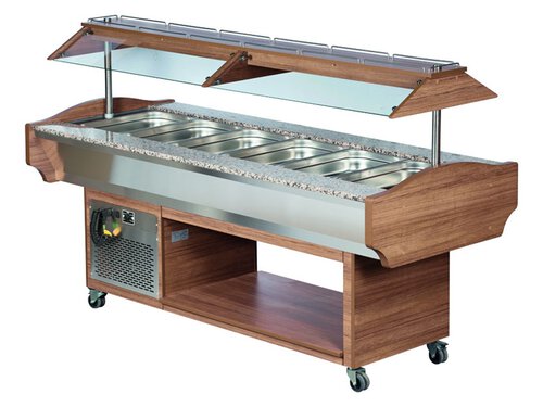Salatbar Buffettheke Kaltbuffet f�r 6x GN 1/1, rollbar, BTH 218 x 90 x 87/132 cm