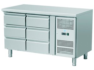 K�hltisch ohne Aufkantung, 6 Schubladen, Inhalt: 282...