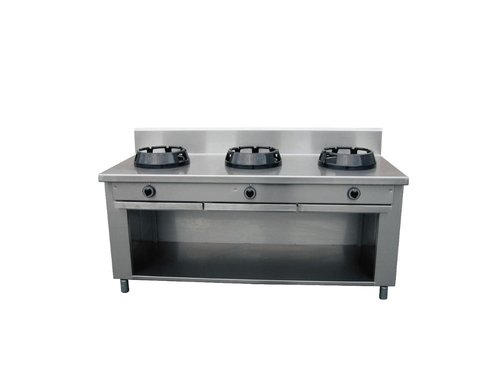 Allgas Chinaherd Edelstahl mit 3 Kochstellen auf offenem...