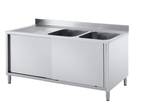 Splschrank, 2 Becken rechts, Schiebetren, BTH 160 x 70...