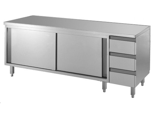 Arbeitsschrank mit Schubladen rechts und Schiebetren...